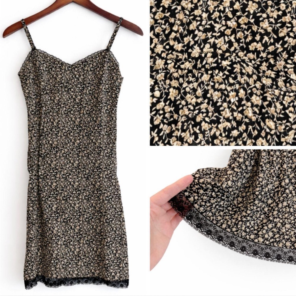Vintage Y2K Slip Dress Ditsy Floral Lace Trim Size 1 XXS Old Navy 2000s Midi